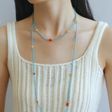 Blue Turquoise Red Onyx Multi-element Beaded Necklace