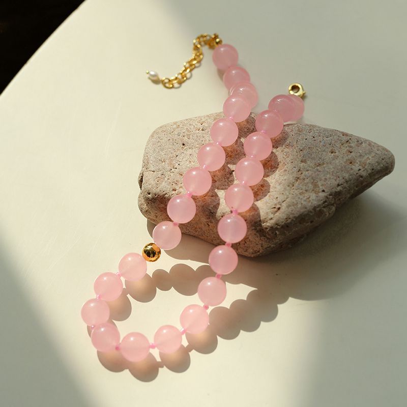 Resort Style Summer Pink Beaded Collarbone Chain