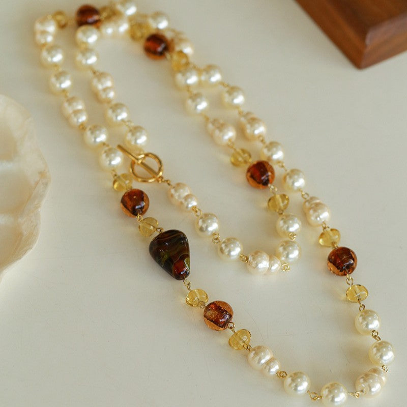 Byzantine Elegance Gourd Pearl Necklace Classic Light Luxury Sweater Chain