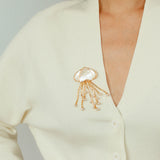 Gray & White Mother-of-pearl Glass Jellyfish Brooch