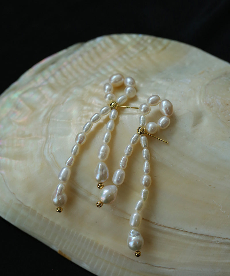 French Style Woven Pearl Bow Earrings