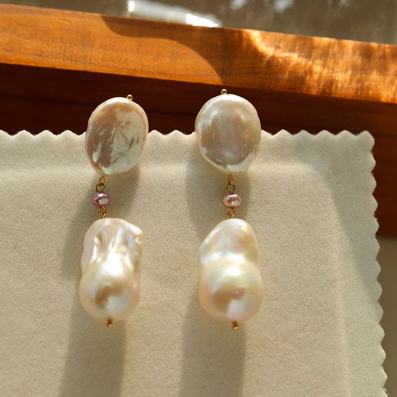 Pink Accent Baroque Pearl Trio Drop Earrings