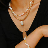 Golden Bean Staggered Pearl Necklace