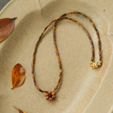 Sandalwood Floret Red Agate Speckled Stone Tube Beads Beaded Necklace