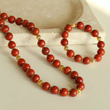 Joyful Red Stone Round Bead and Pearl Bead Beaded Necklace