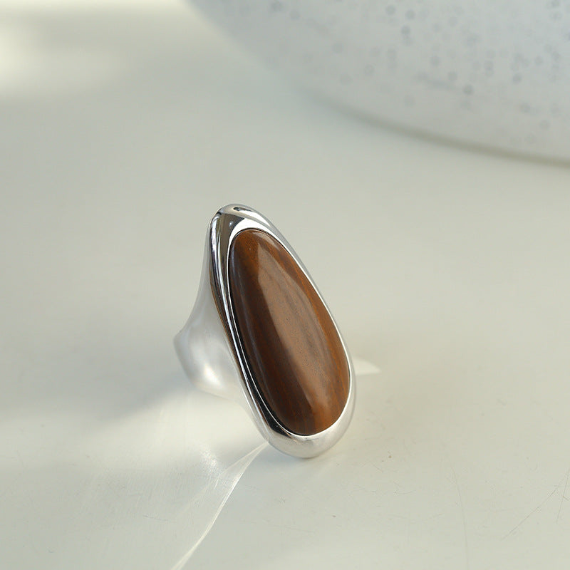 Oval Natural Wood Grain Stone Ring