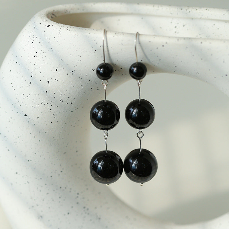 Boucle d'oreille pendante en argent 925 avec onyx noir dégradé