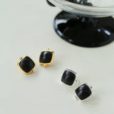 Square Ebony Geometric Stud Earrings