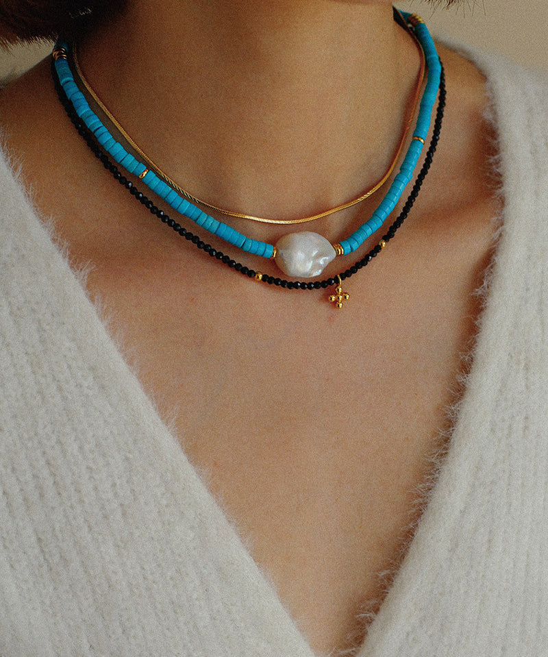 Blue Colored Stone Baroque Pearl Necklace