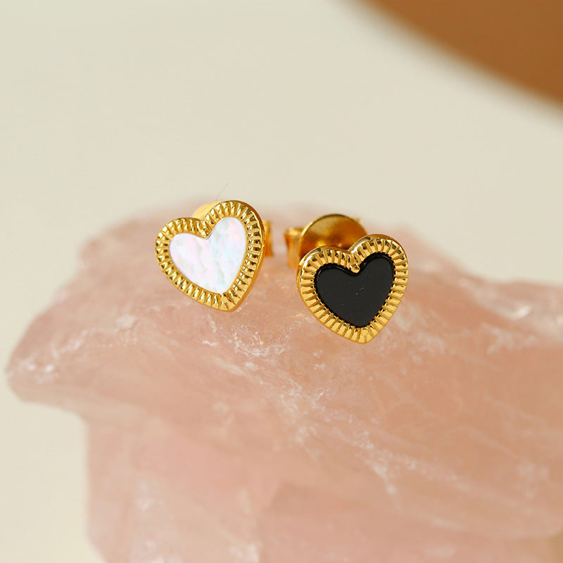 Black White Love Studs Earrings