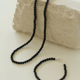 925 Silver Clasp 4mm Black Agate Beaded Necklace