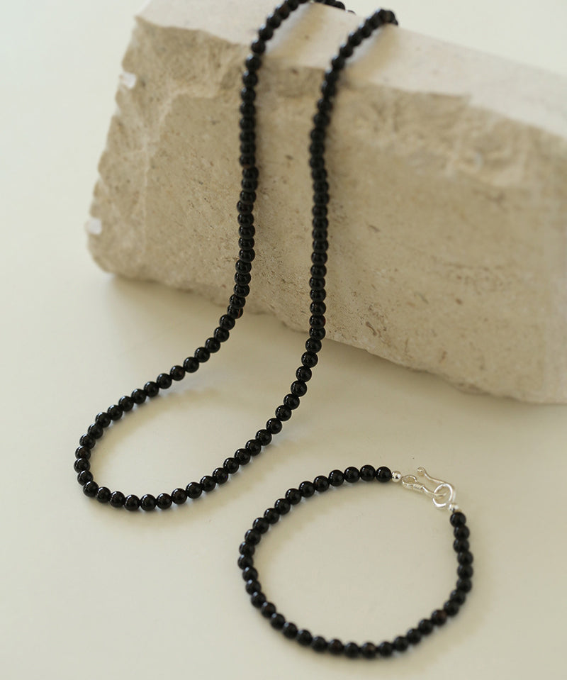 925 Silver Clasp 4mm Black Onyx Beaded Necklace