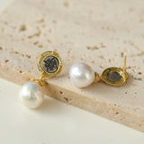 Vintage Silver Coin Freshwater Baroque Pearl Earrings