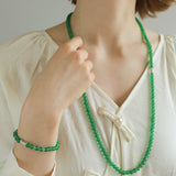 Elastic Necklace with Zirconia and Green Onyx Beads