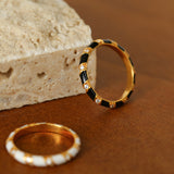 925 Silver Black and White Enamel Striped Ring