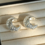 Retro Simple Pleated Design Croissant C-shaped Earrings