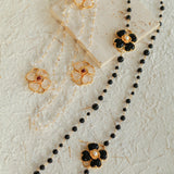 Classic French Romance Clover Long Necklace-Black Onyx