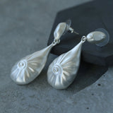 Matte Silver Conch Statement Drop Earrings