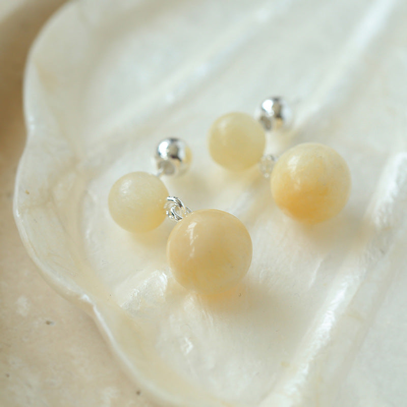 Double Natural Stone Ball Earrings