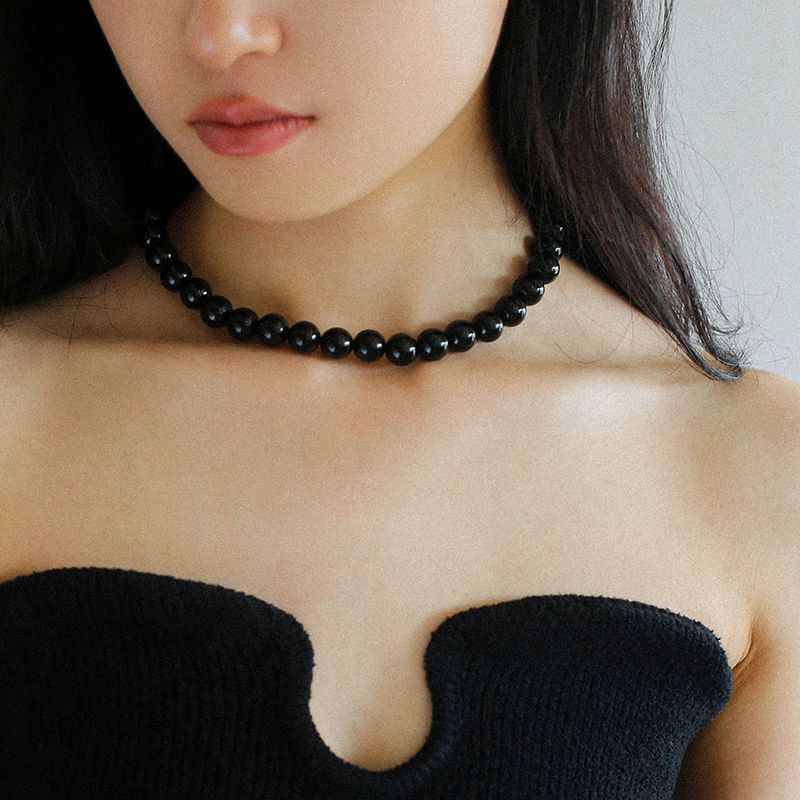 Handwoven 12mm Black Onyx Stone Magnetic Clasp Necklace