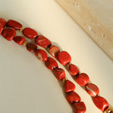 Joyful Red Stone Round Bead and Pearl Bead Beaded Necklace