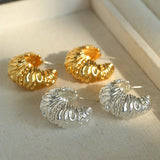 Retro Simple Pleated Design Croissant C-shaped Earrings