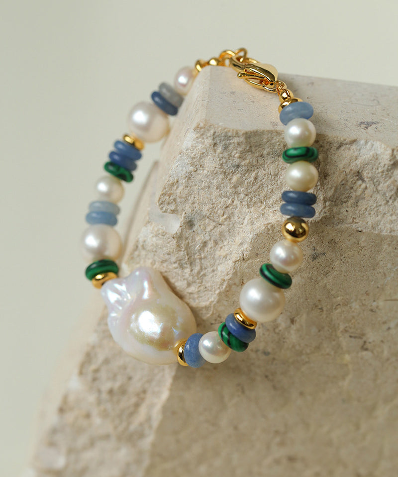 Colorful Beads & Baroque Pearls Twisted Chain Bracelet