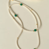 Jade Grace Green Agate Long Pearl Necklace