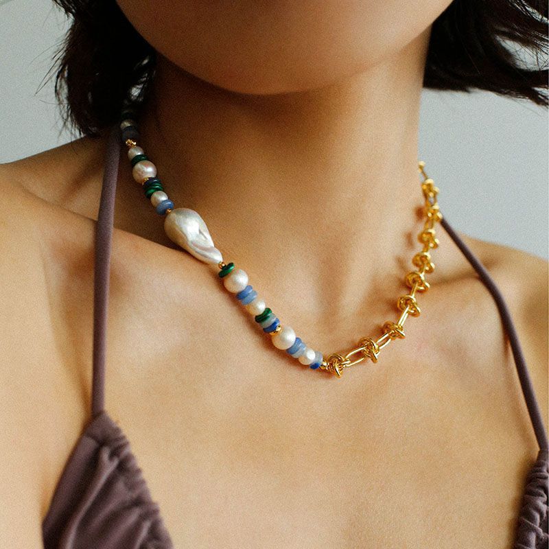 Colorful Beads & Baroque Pearls Twisted Chain Necklace