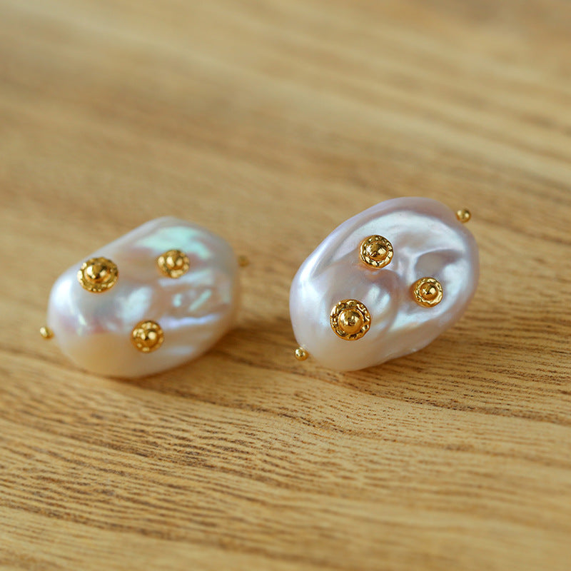 Artisanal Baroque Pearls Earrings-Gold