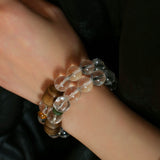 Agarwood Beads White Crystal Citrine Stretch Bracelet