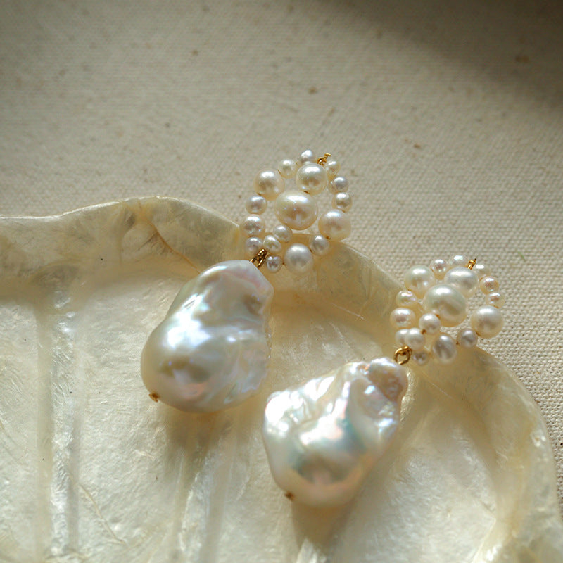 Handwoven Baroque Wrapped Pearl Earrings