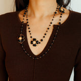 Classic French Romance Clover Long Necklace-Black Onyx