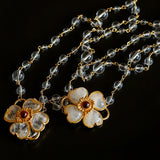 Classic French Romance Clover Long Necklace-White Crystal