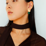 Classic Oil Brushstroke Series Earrings Lava Asymmetrical Shape with Agate Drops