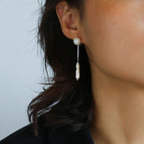 925 Silver Toothpick Dangle Pearl Earrings