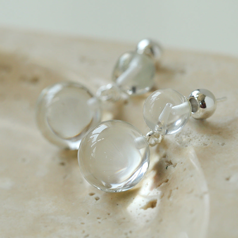 Double Natural Stone Ball Earrings