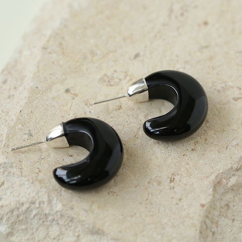 Boucles d'oreilles Huggie Lune Onyx Noir