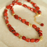 Joyful Red Stone Round Bead and Pearl Bead Beaded Necklace