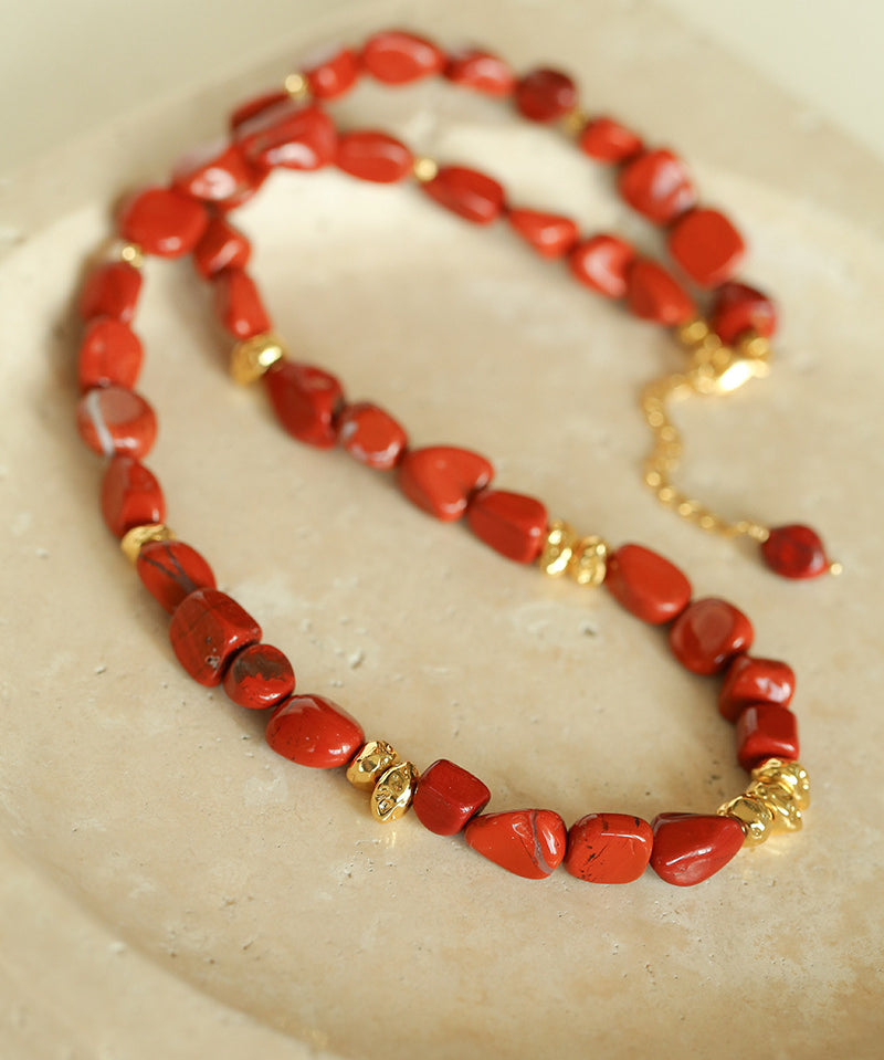 Joyful Red Stone Round Bead and Pearl Bead Beaded Necklace