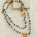 Classic French Romance Clover Long Necklace-Black Onyx