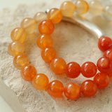 Red  Agate Gradient Silver Tube Stretch Bracelet