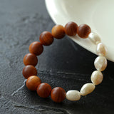 Primeval Forest Nature's Wood Bead Pearl Bracelet