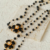 Classic French Romance Clover Long Necklace-Black Onyx