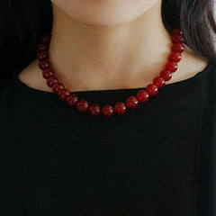 Vintage Red  Agate 12mm Round Beaded Necklace