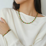 Wood Bead Green Agate Beaded Necklace