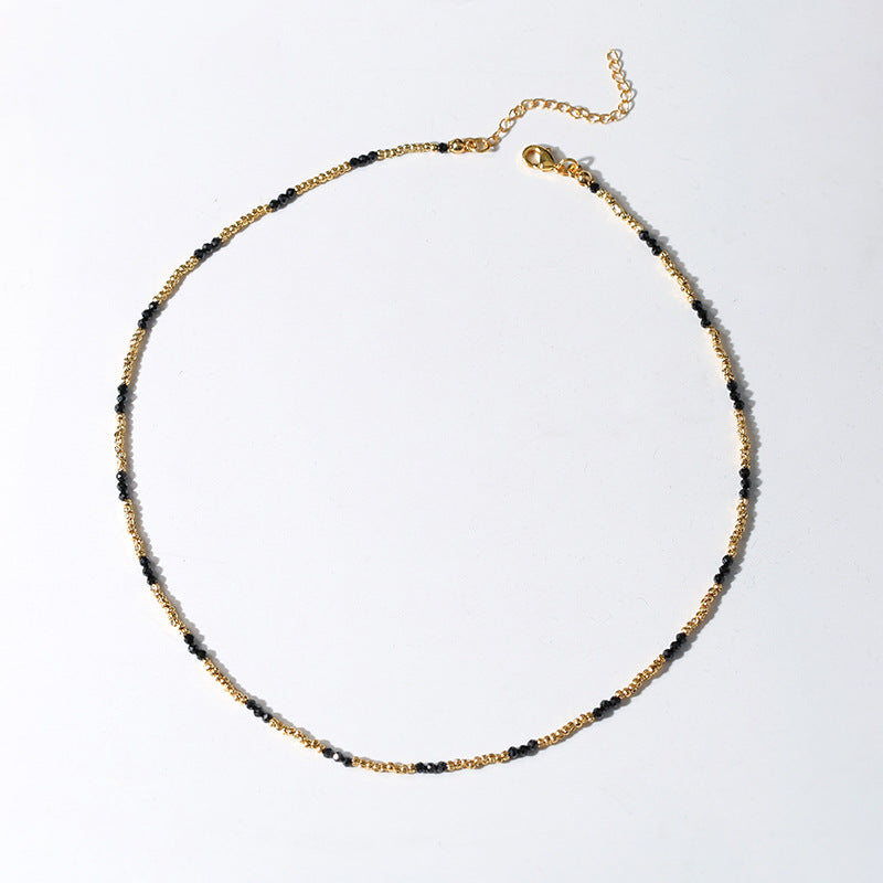 Handmade Black Spinel Golden Bean Mini Beaded Necklace