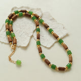 Wood Bead Green Agate Beaded Necklace