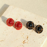 Minimalist Natural White Crystal Pearl Stud Earrings Black & Red Agate Variants