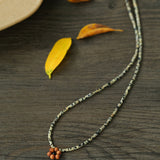 Sandalwood Floret Red Agate Speckled Stone Tube Beads Beaded Necklace